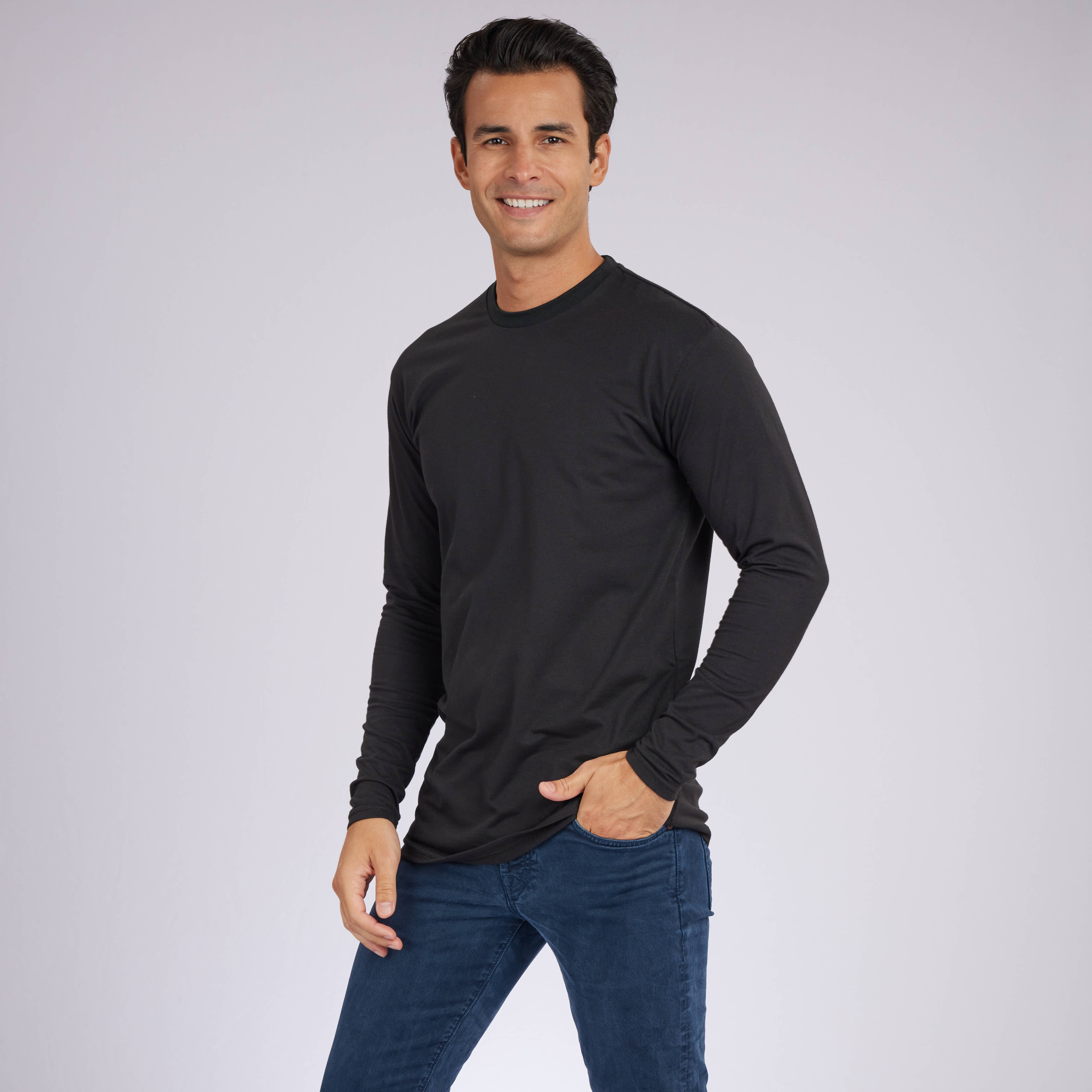 Black Signature Long Sleeves Crew Neck Tees 6-Pack
