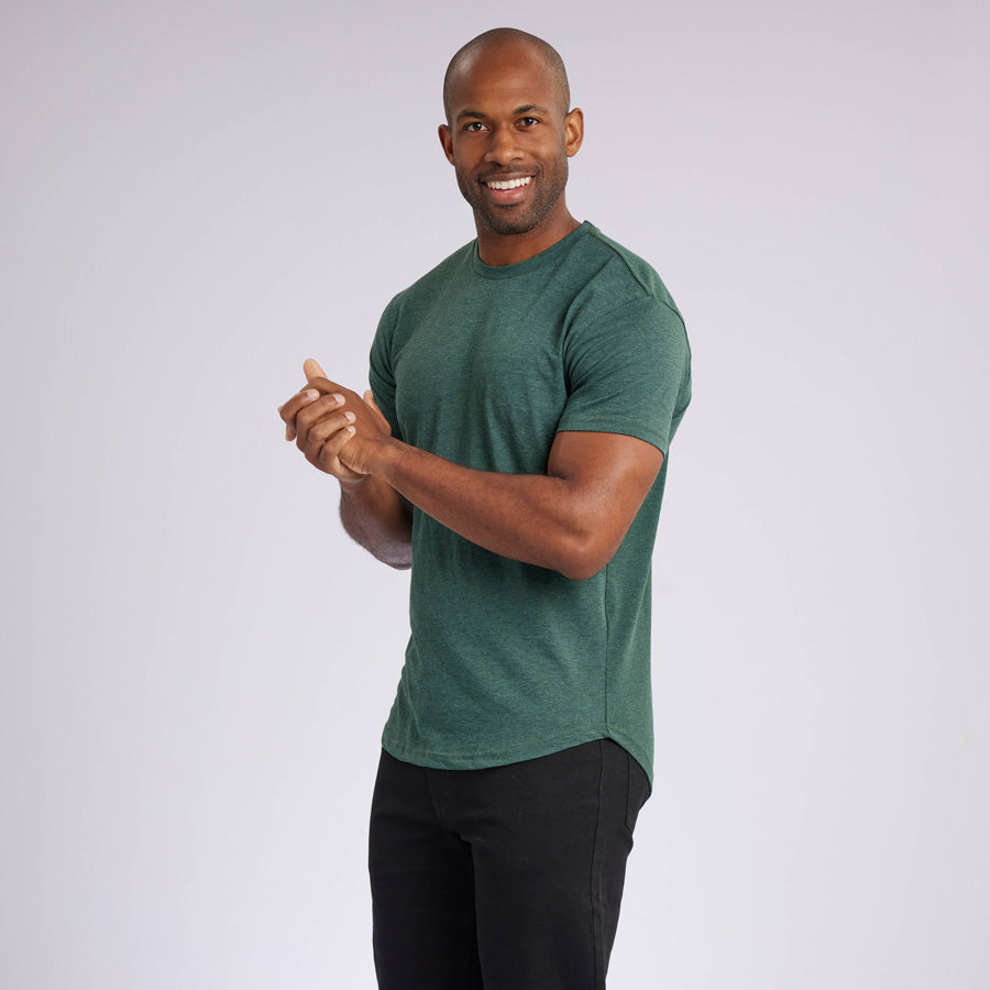 Heather Olive Signature Curve Hem Crew Neck Tee