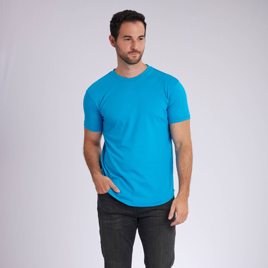 Ocean Blue Signature Curve Hem Crew Neck Tee
