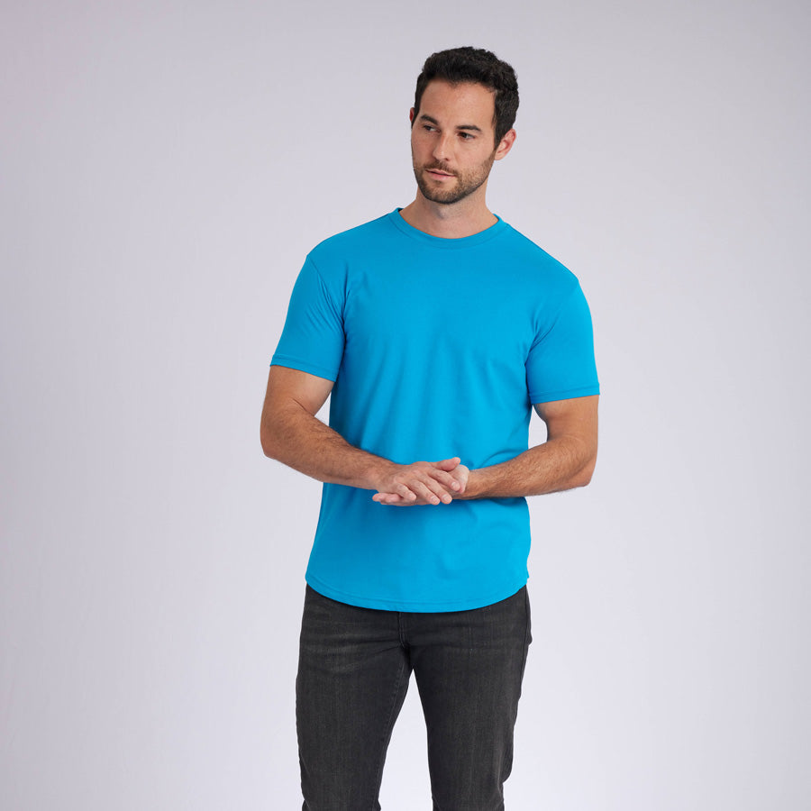 Ocean Blue Signature Curve Hem Crew Neck Tee