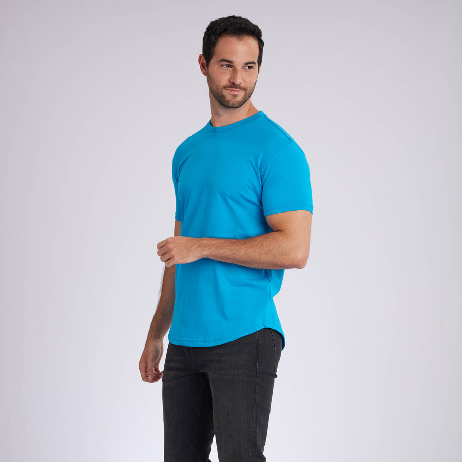 Ocean Blue Signature Curve Hem Crew Neck Tee