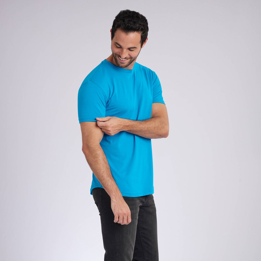 Ocean Blue Signature Curve Hem Crew Neck Tee