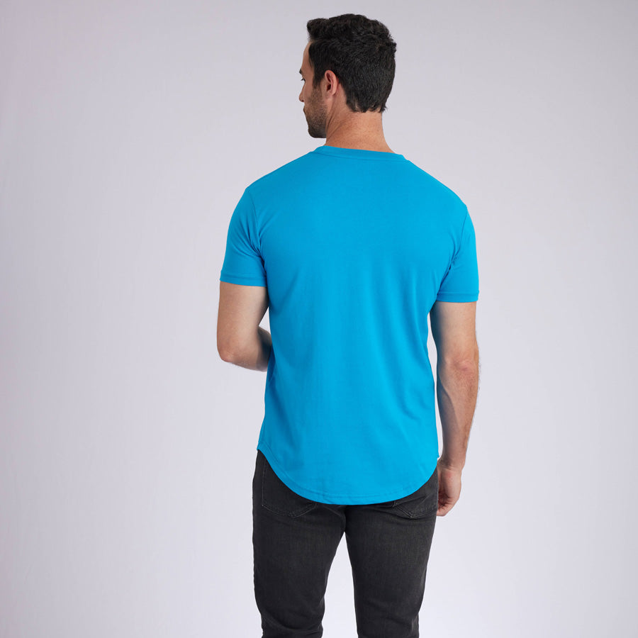 Ocean Blue Signature Curve Hem Crew Neck Tee