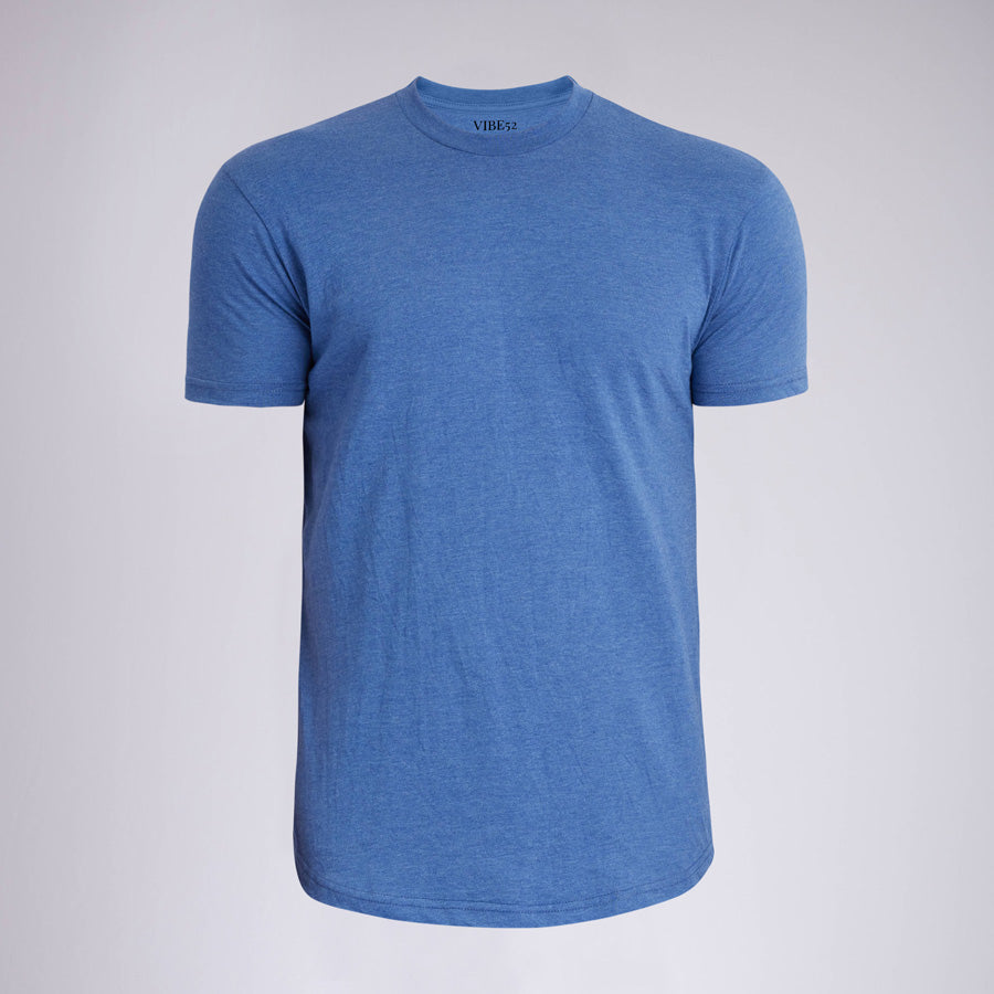 Heather Light Navy Signature Curve Hem Crew Neck Tee