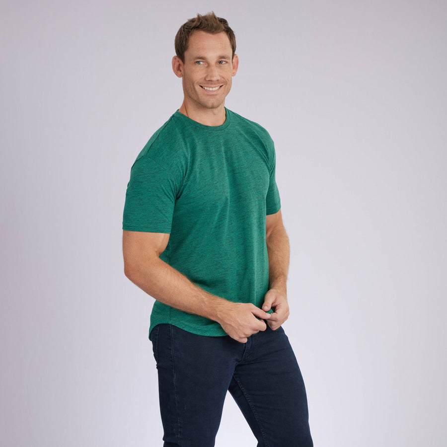 Carbon Green Signature Curve Hem Crew Neck Tee