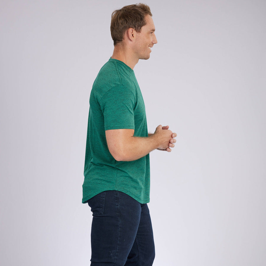Carbon Green Signature Curve Hem Crew Neck Tee